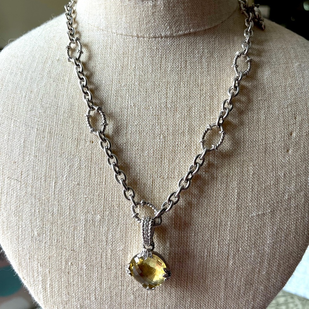 Judith Ripka sterling silver necklace with gorgeous yellow citrine crystal.17.5”
